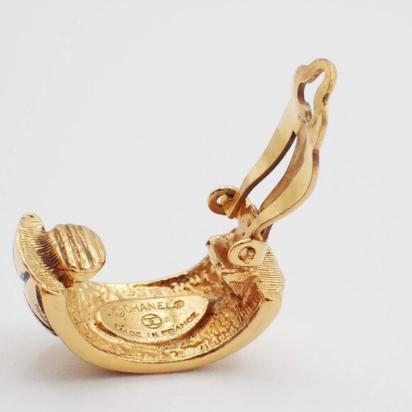 CHANEL Quilted Hoop Earrings Large Clip-On Gold GHW France Vintage - Picture 9 of 13